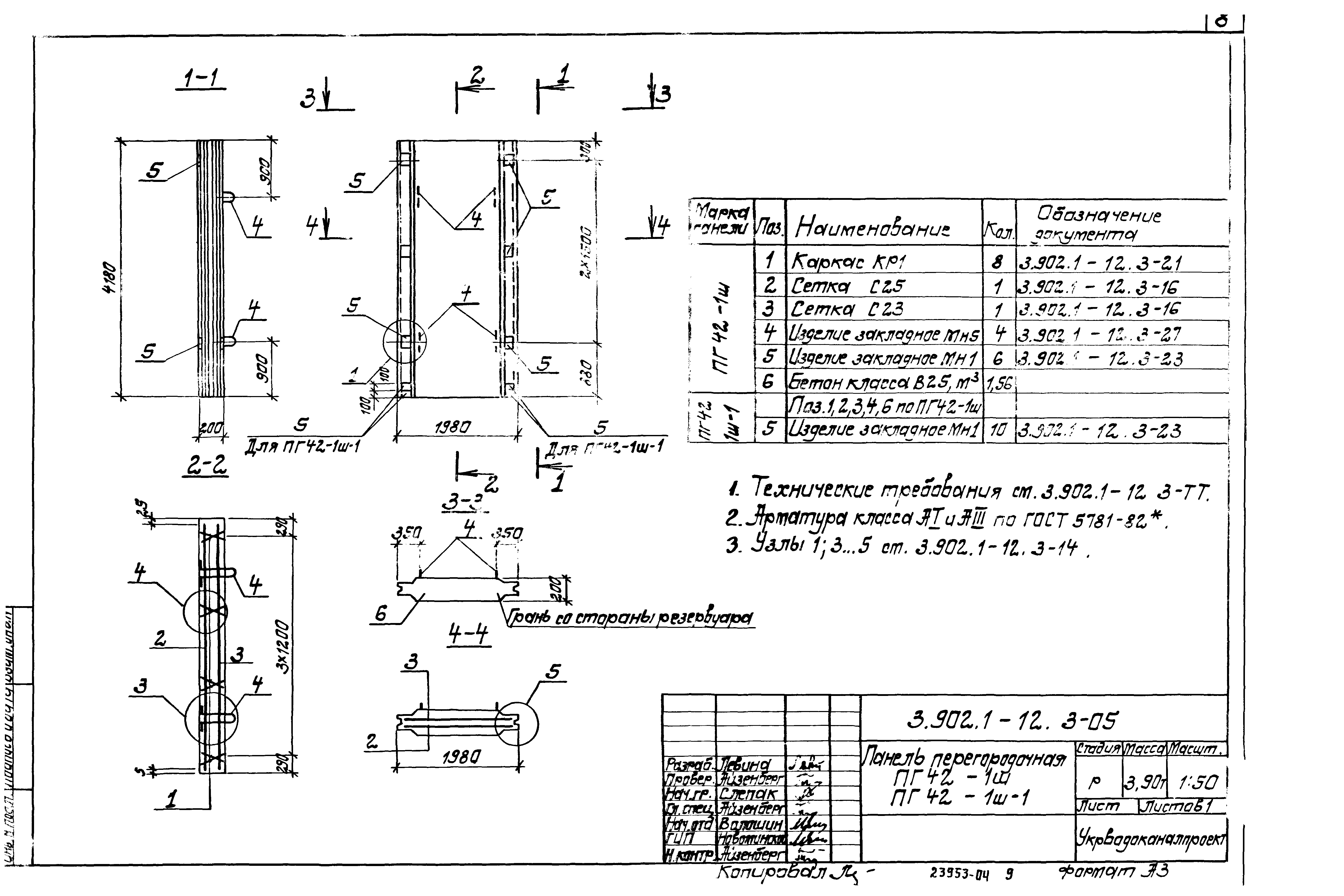 Панель перегородочная ПГ42-1-ш Серия 3.902.1-12, вып.3